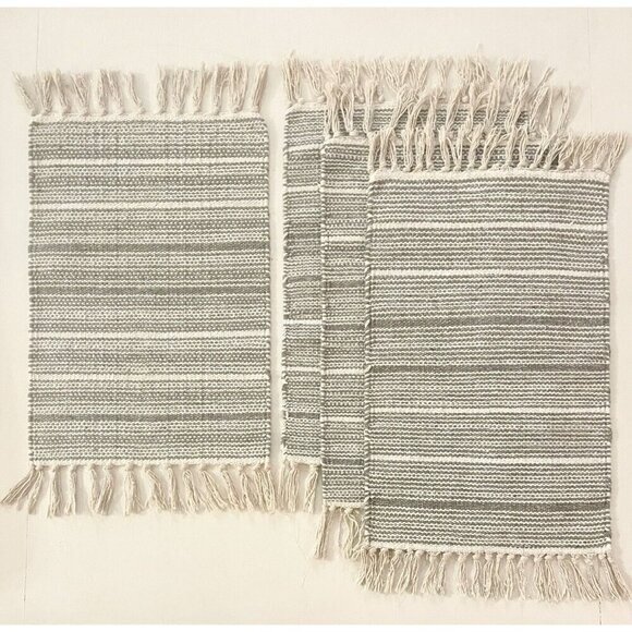 Set of 4 Placemats Woven Grey White Silver Neutral Boho Holiday Artist Accents - Picture 2 of 6